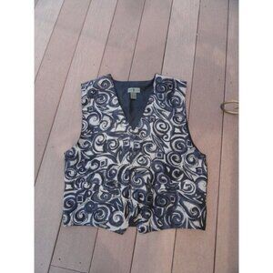 Vtg Men’s Robert Stock 100% Silk Black & Silver Paisley Vest Retro Mod Pockets L